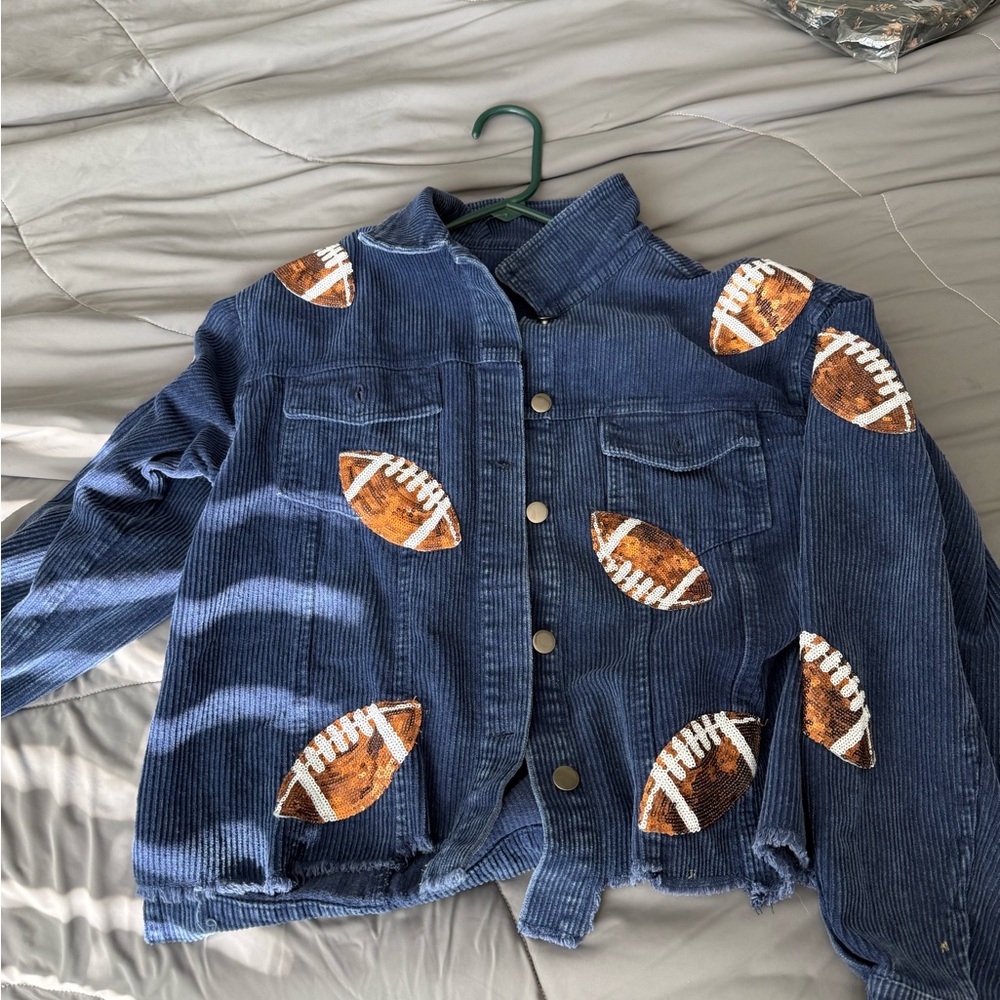 Blue  corduroy Jacket with Football Print - Picture 3 of 3